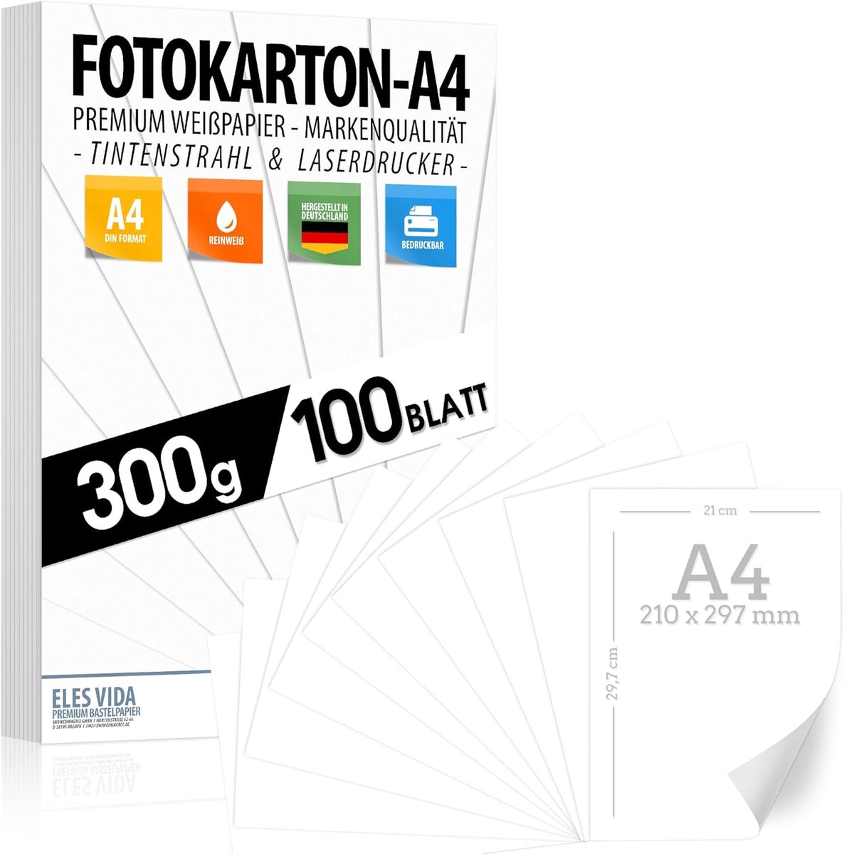 SnelShoppen - Photo Cardboard 100 Vellen 300 g/m² - PREMIUM WIT Papier A4 voor Postkaarten, Brieven, Presentaties, Scrapbooking en DIY Projecten