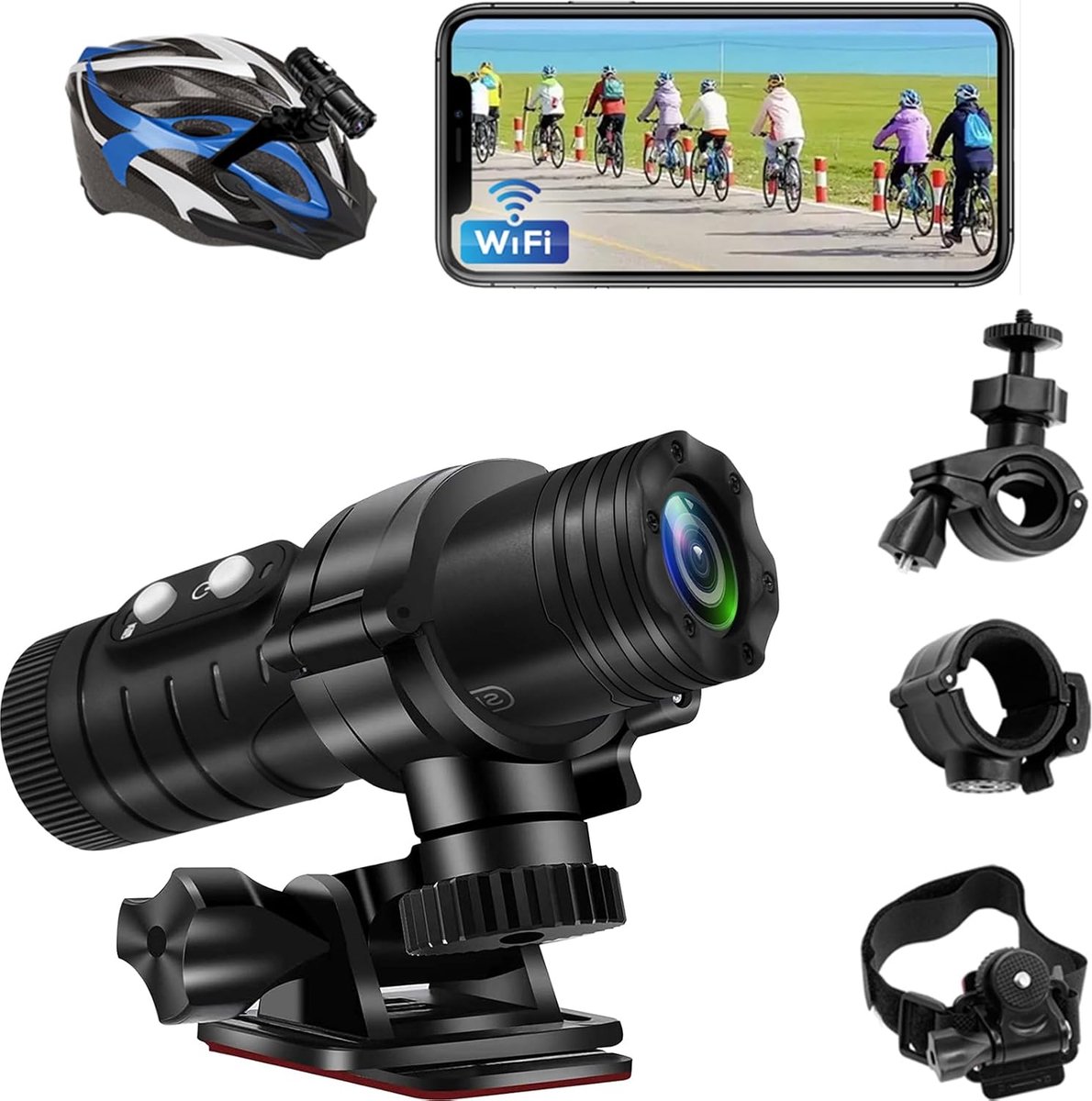 SnelShoppen - Action Camera Helm Camera 1080P HD met WiFi, 120° Wide Angle, Automatische Horizontale Aanpassing, Lange Batterijduur tot 7 Uur voor Mot