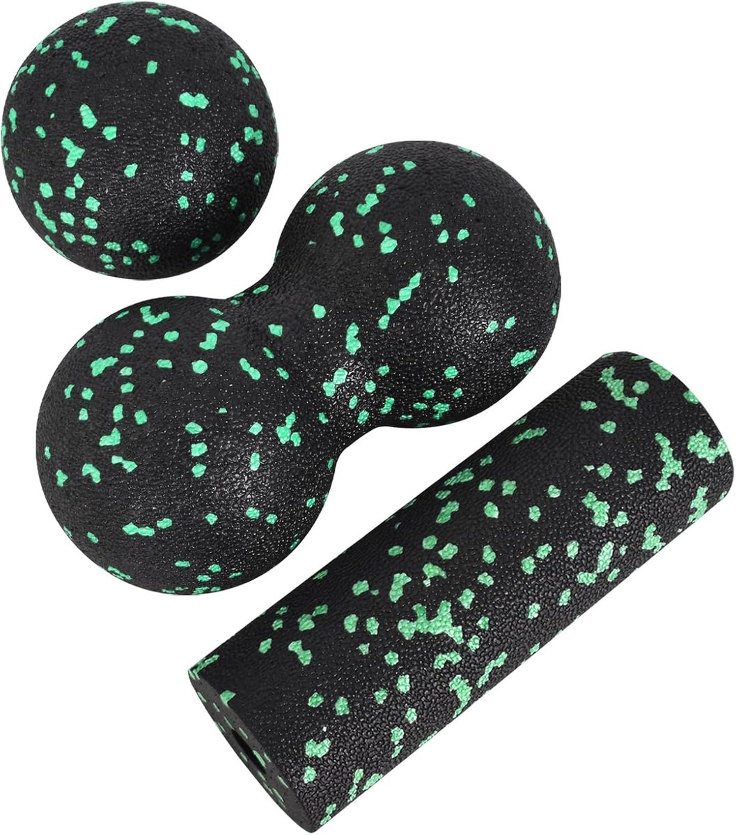 SnelShoppen - Fascia Ball en Fascia Roller Set - Massage Ball, Duo Ball, Lacrosse Ball, 3 Stuks voor Myofascial Release, Fysiotherapie, Perfect voor R