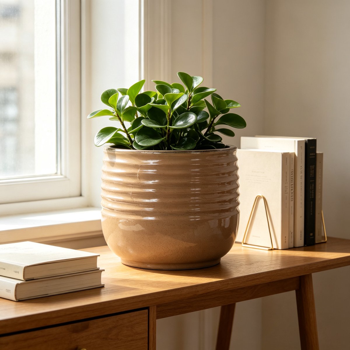 MIVRAY Bloempot – Handgemaakt En Ademend – Ø 26,2 x H 23,3 cm – Keramiek – Lichtbruin – Voor Binnen En Buiten Met Afwateringsgat