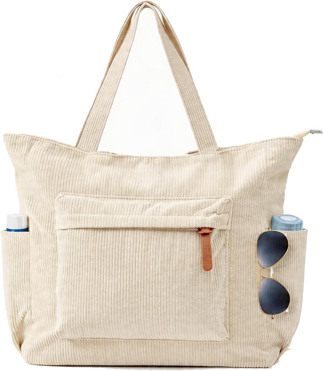 Thijox - Corduroy Tas Dames Handtas Grote Tote Bag Strandtas Shopper Laptoptas Schoudertas voor Werk School Gym Reizen 42x11x33cm
