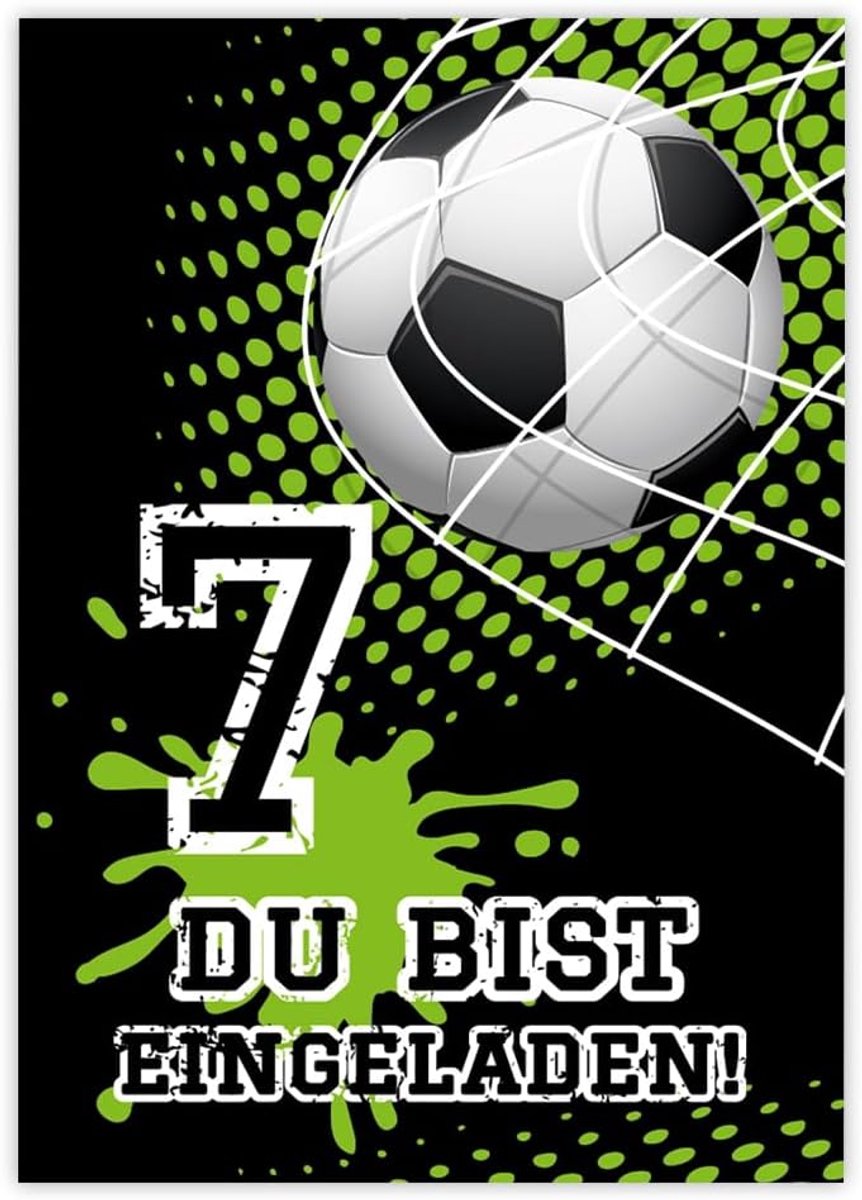 SnelShoppen - 12 Voetbal Uitnodigingskaarten voor 7e Kinderverjaardag Jongen - Kleurrijke Verjaardagsuitnodigingen voor Feest, Kinderen, Sportthema