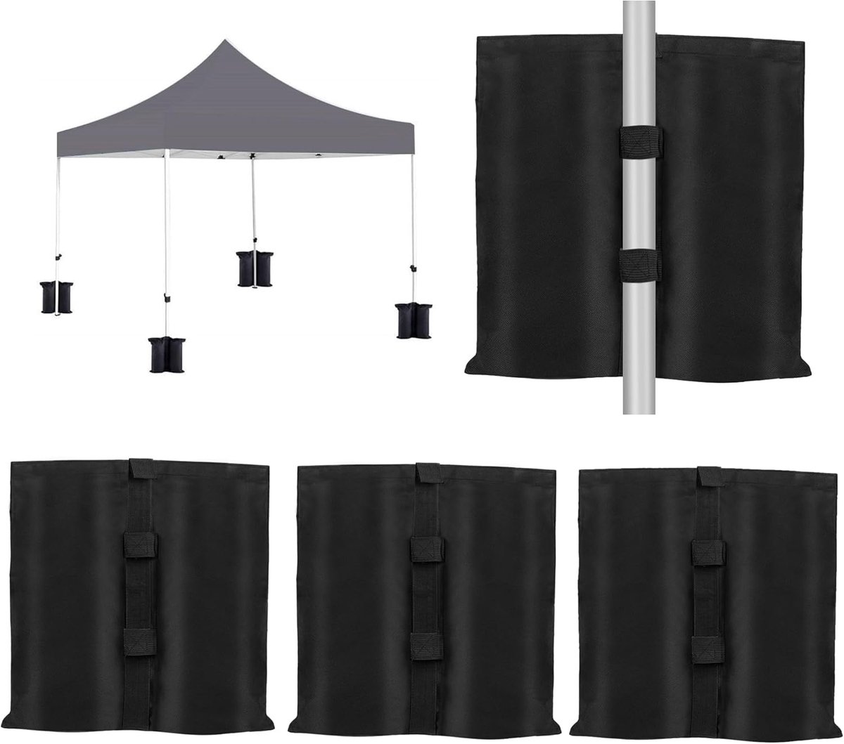 SnelShoppen - Zandzakken voor Paviljoen - Waterdichte Oxford Stof - Verzwaarde Zakken voor Tent en Parasol - 4 Stuks - 42 x 38 cm - Zwart - Ideaal voo