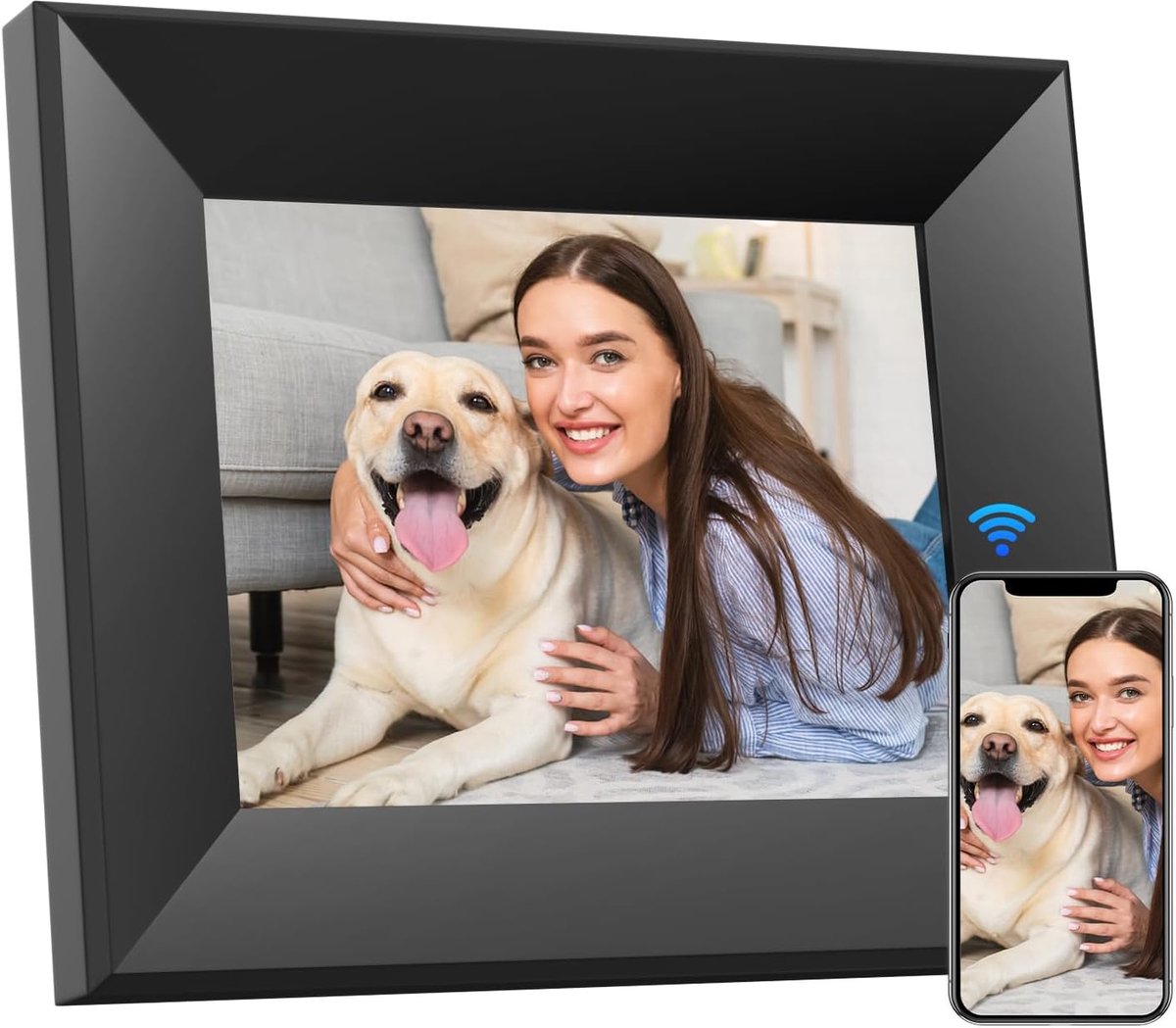 SnelShoppen - Digitale Fotolijst 8 Inch Wifi, Cloud Elektronische Fotolijst van Hout, HD IPS Touchscreen 1280 x 800, 16 GB Geheugen, Automatische Rota