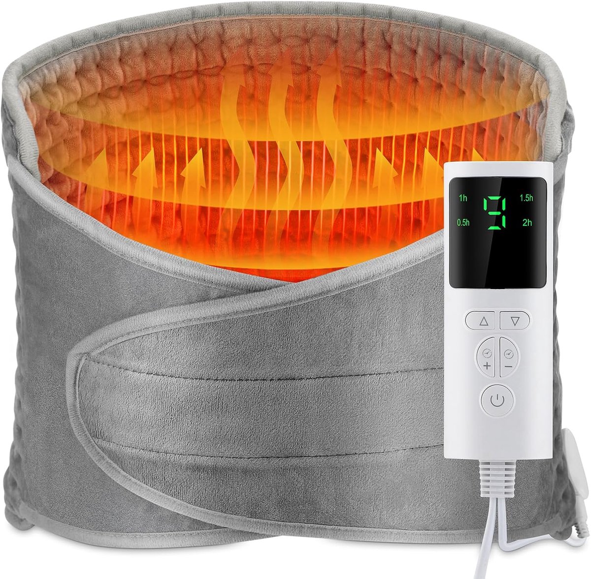 SnelShoppen - Elektrisch verwarmingskussen voor rug, lendenwarmer, snelle verwarming, 9 temperatuurinstellingen, 4 versnellingen, grijs, ideaal voor b