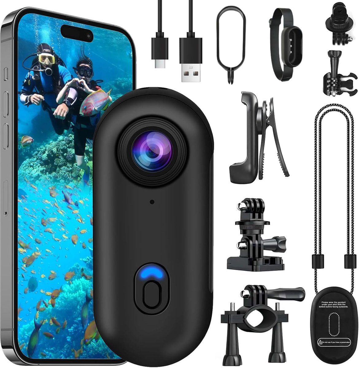 SnelShoppen - 4K Mini Action Camera Lichaamscamera - Compacte Sportcamera - HD Helmcamera Voor Motorfiets, Outdoor, Avontuur, Camping, Vissen - Access