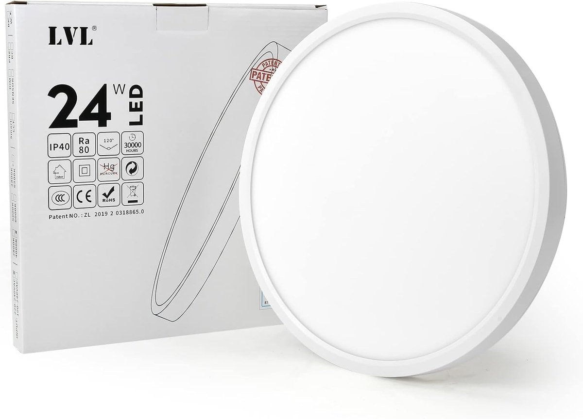 SnelShoppen - Plafondlamp LED 24W 30cm Wit Platte Ronde Moderne Verlichting voor Slaapkamer, Woonkamer, Keuken, Badkamer, Kantoor, Ultra Dunne Oppervl