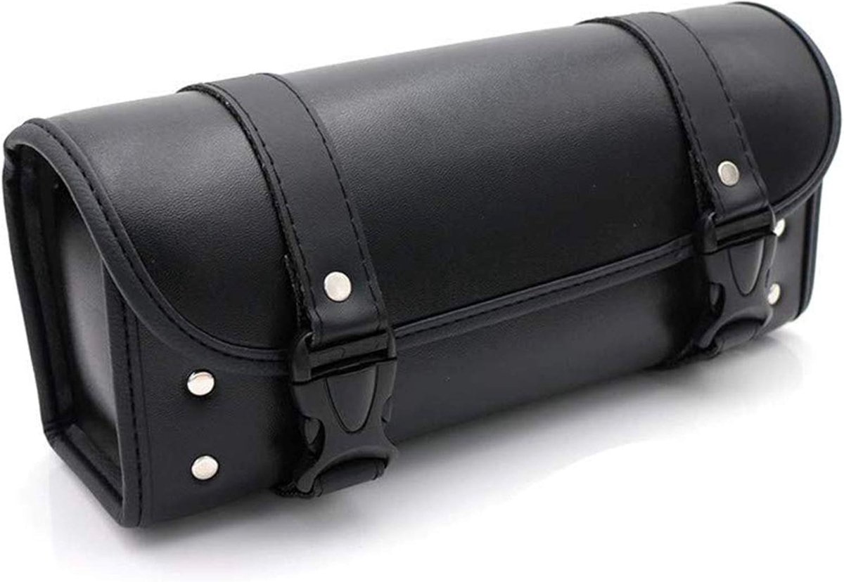 SnelShoppen - Universele Motorfiets Tas PU Leer Motorzadeltas Opberggereedschapszak Rolkoffer Zwart - Compact en Duurzaam voor Alle Motorfietsen