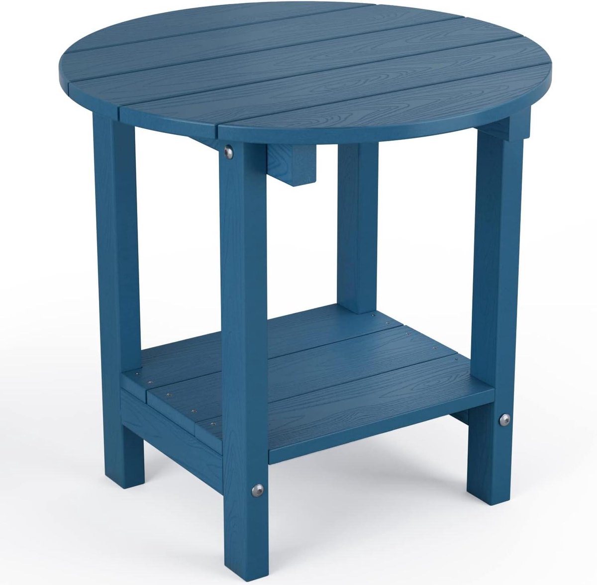 Ronde bijzettafel - Tuinmeubel - Buiten genieten - Met opbergplank - 45 cm - Marineblauw