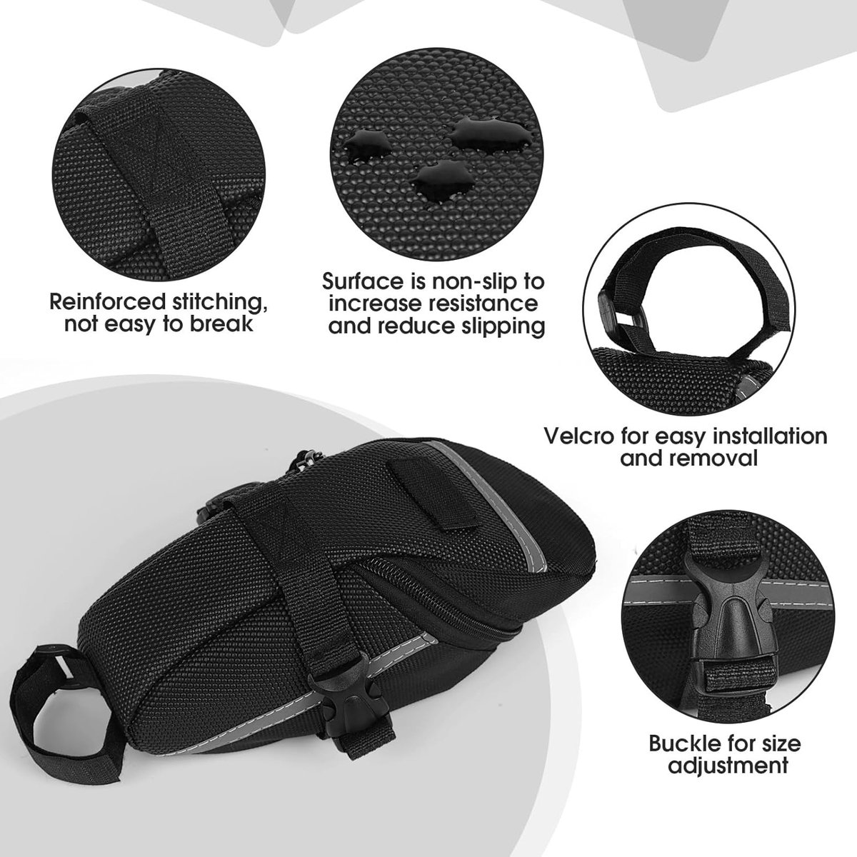 SnelShoppen - Fiets Zadeltas, Waterdichte Fiets Tooltas met Reflecterende Strips, Ruime en Lichtgewicht Fiets Zadeltas voor Mountainbikes en Racefiets