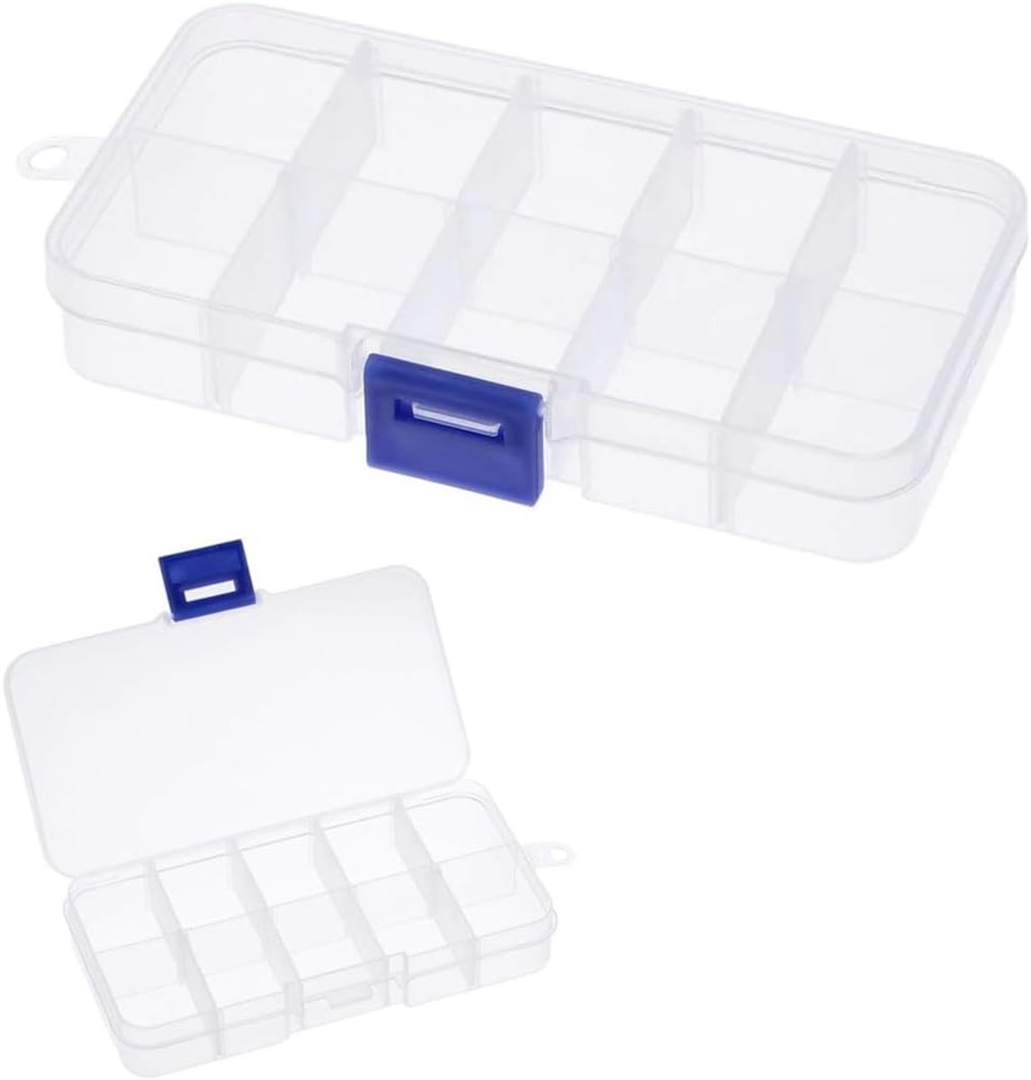 SnelShoppen - 2 Transparante Juweelendozen van Duurzaam PP Plastic, 10 Compartementen, Stevige Opbergdoos voor Sieraden, Schroeven, Kralen, Kantoorben