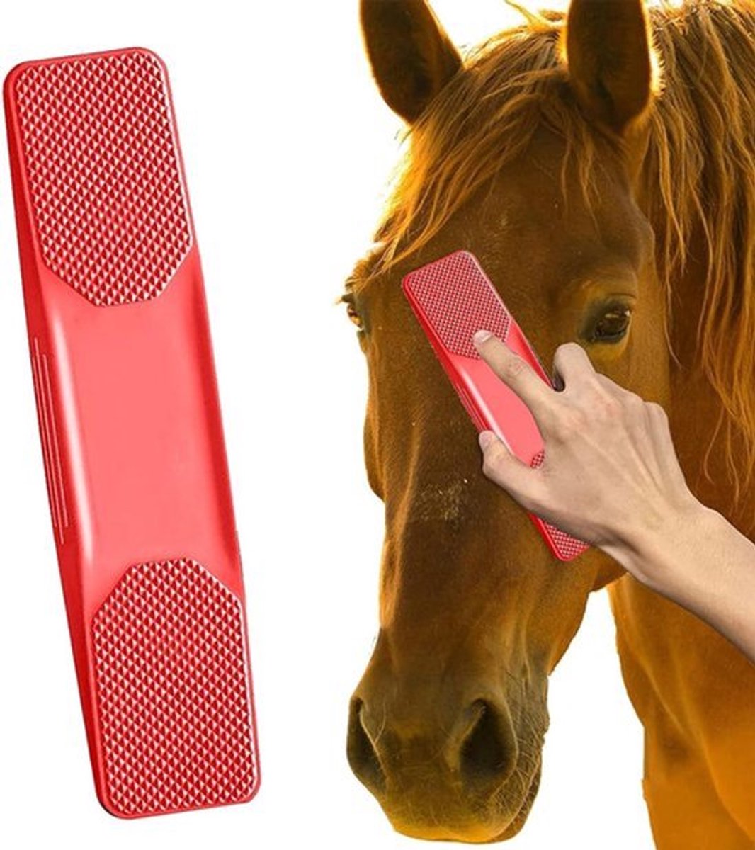 Huisdieren paardenborstel voor massage en reiniging - rood