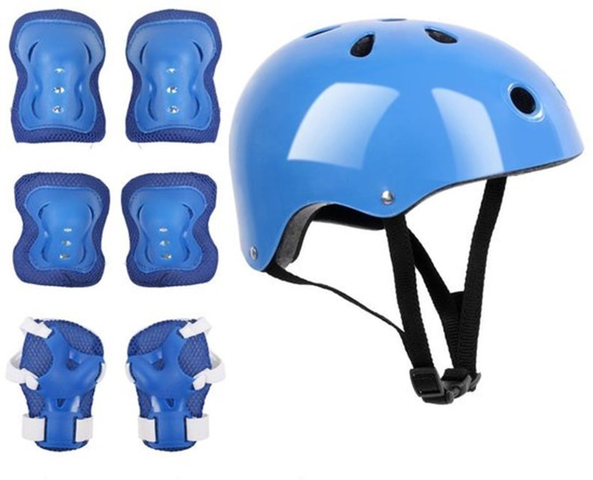 Beschermset voor kinderen, kniebeschermers met helm, 7 kinderkniebeschermers beschermset inline, verstelbare kniebeschermers voor jongens en meisjes, voor skateboard, fiets, skate-blauw