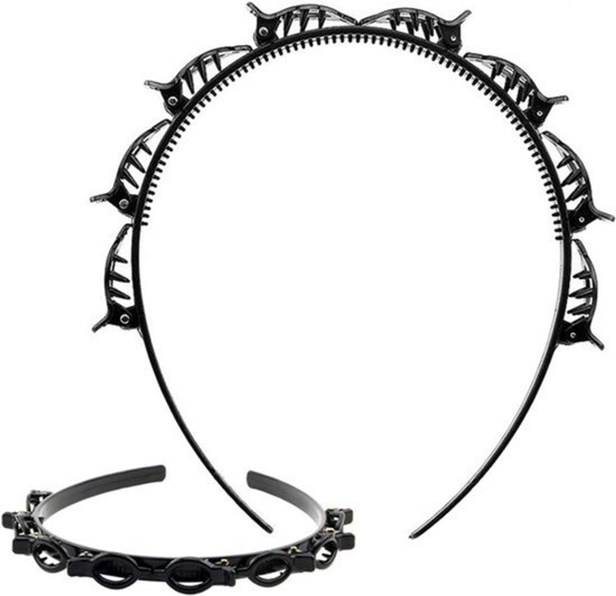 Dubbele pony kapsel haarspeld met dubbel gedraaide hoofdband - zwart (geschikt voor bruiloften, dansen, feesten)