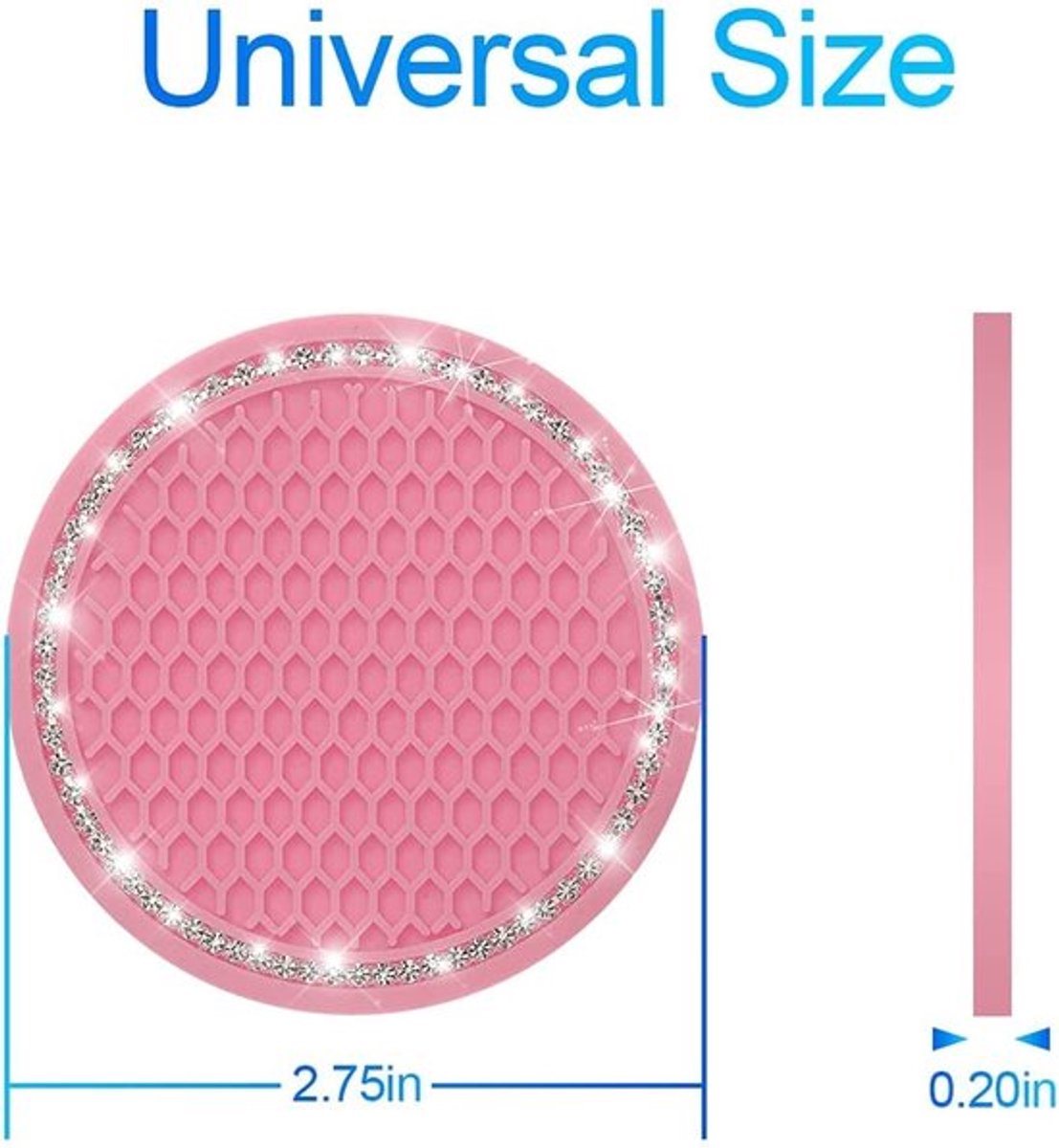 Onderzetters voor drankhouders in de auto, van kristal en strass, universele onderzetter van siliconen voor auto, 7 cm diameter, geschikt voor de meeste auto-interieurs (roze)