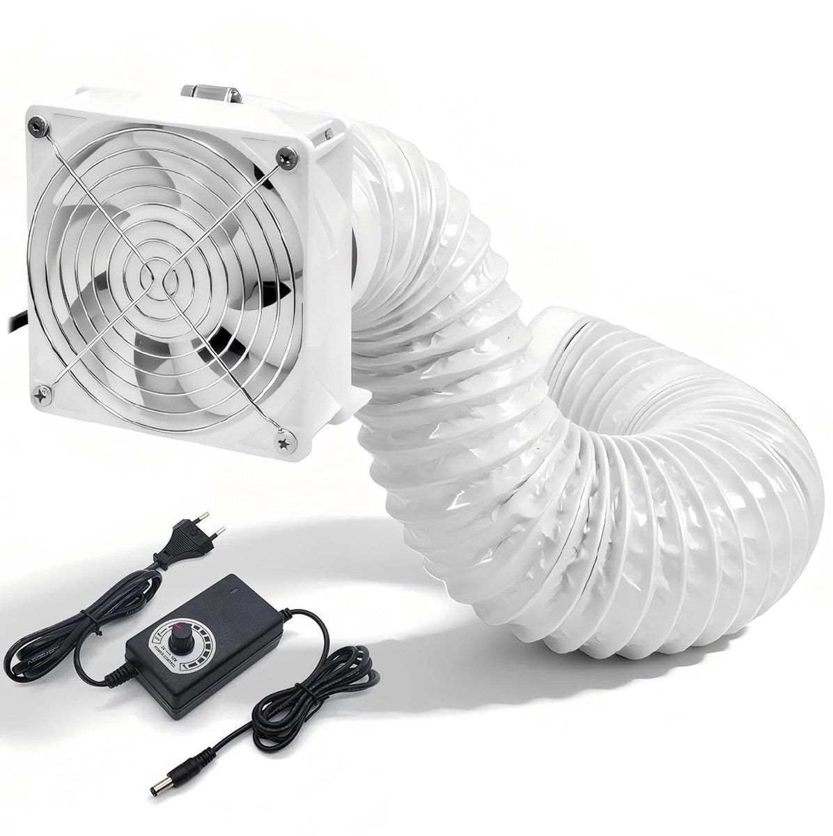 SnelShoppen - 12V Afzuigventilator 100mm met 2m Kanaalslang, PWM Regulator voor Spray Booth, Grow Tent en Afvoersystemen