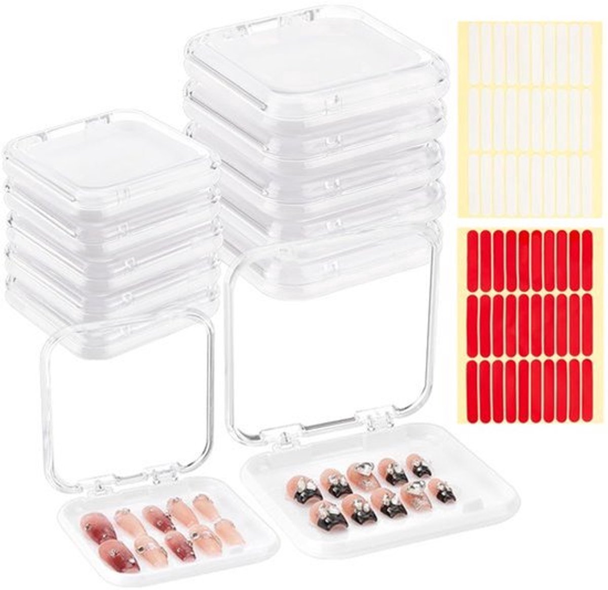20 Stuks Press-On Nageldozen - Witte Kunstnagelverpakking met 60 Dubbelzijdige Plakband