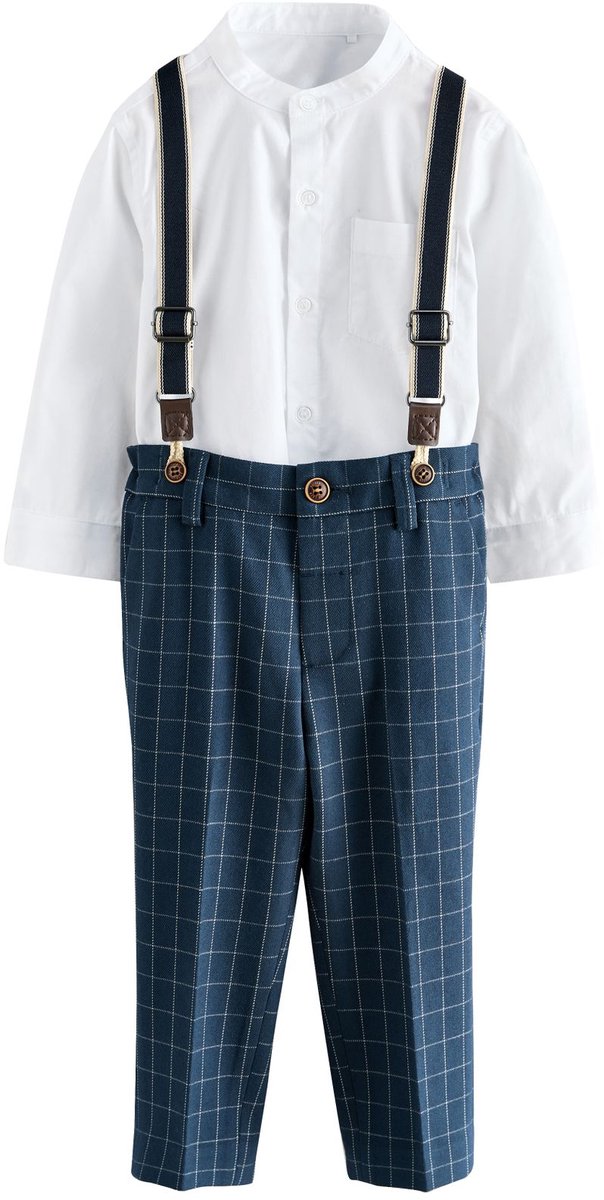 Next - Jongens - Set van overhemd, broek en bretels - Blauw