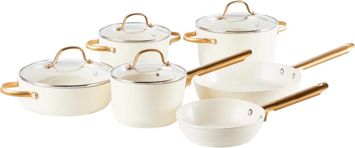 ELITE PRO - 10-delige potten en pannen set - Gebroken wit - Aluminium