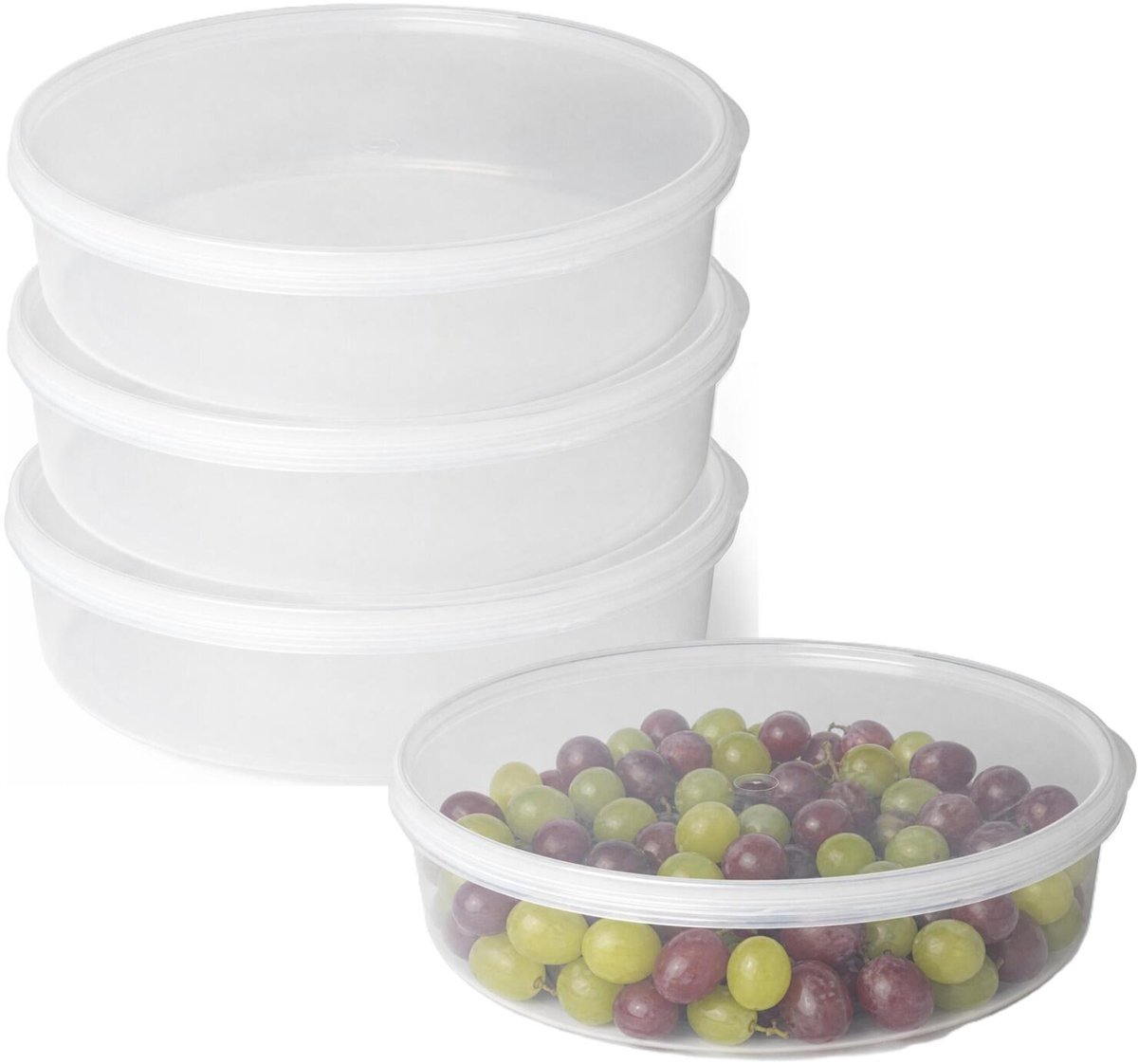 Plasticforte vershoudbakje rond - 4x stuks - 2 liter - herbruikbaar - transparant/groen - kunststof - magnetron - vriezer