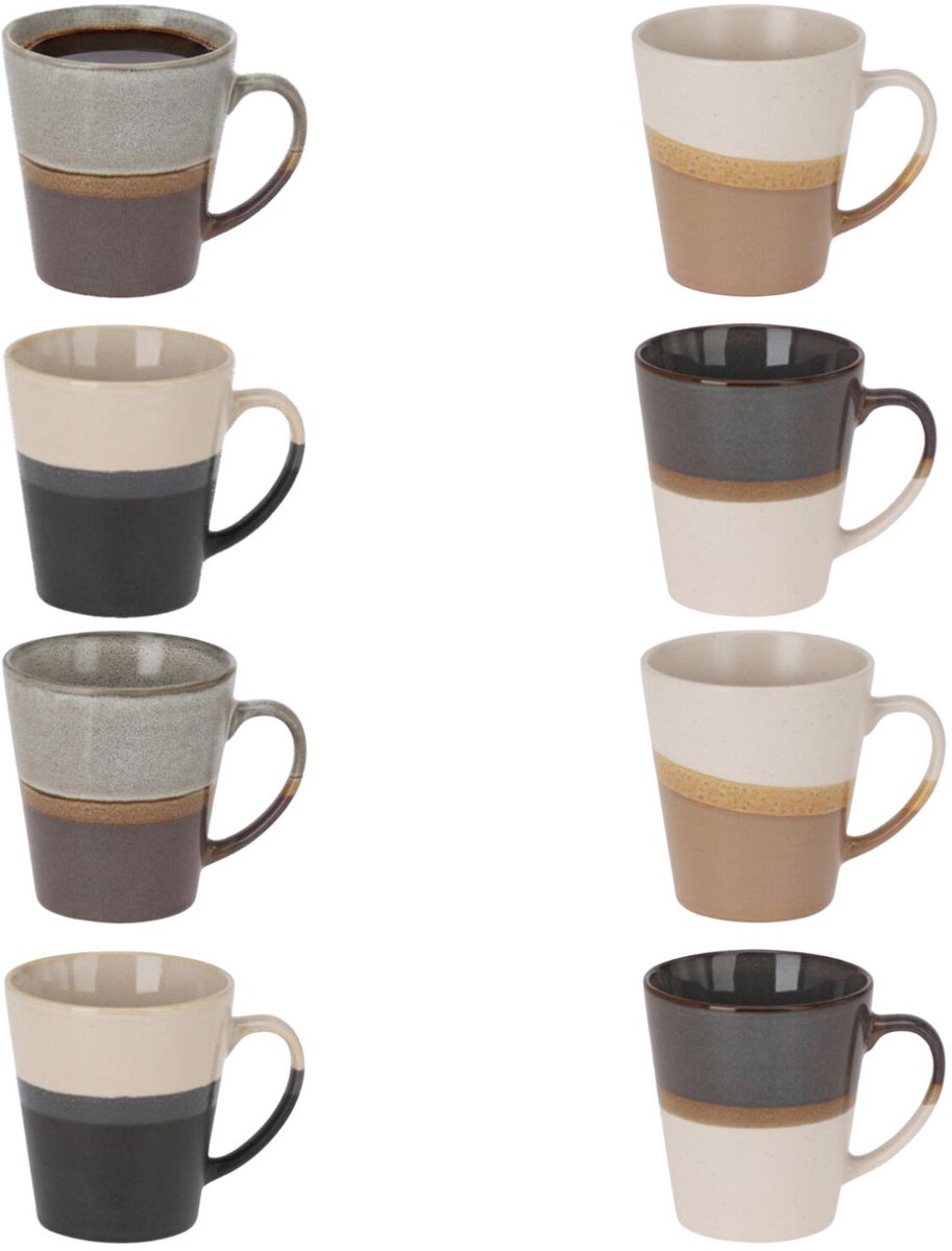 Bellatio Design Koffie / thee mok Rustic - 8x stuks - aardetinten - 300 ml - mokken - keramiek