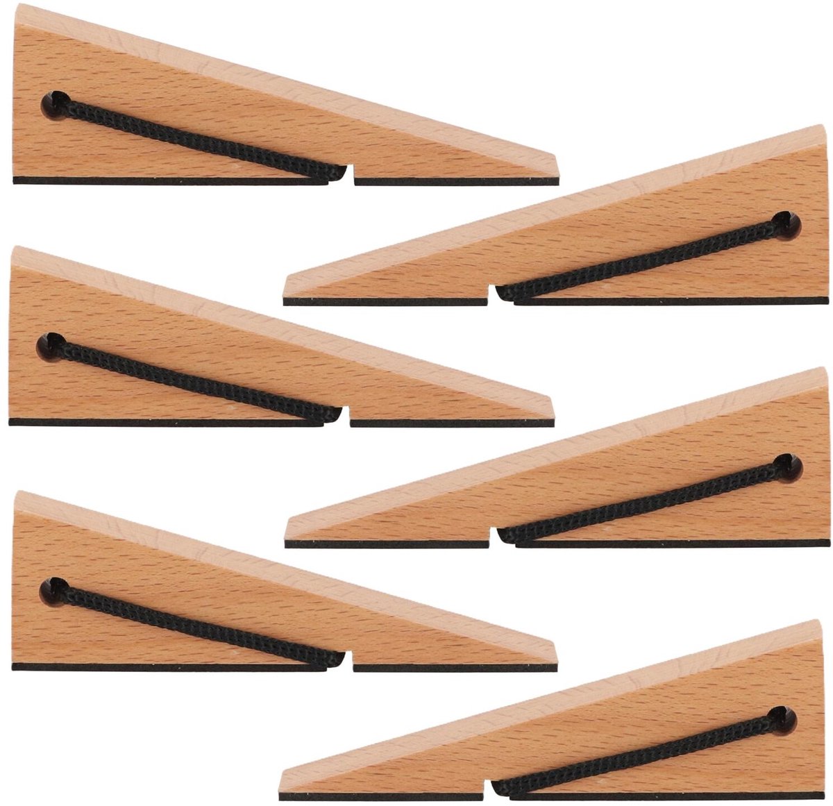 Esschert deurstopper/deurwig - 6x - beukenhout/rubber - anti-slip - beige - 12 x 3 x 4 cm