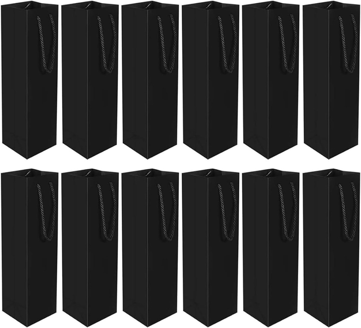 SnelShoppen - 12 Stuks Kraftpapier Wijnfleszakken met Handgrepen - Herbruikbare Wijntassen voor Feest, Bruiloft en Kerstmis - Sterk en Milieuvriendeli