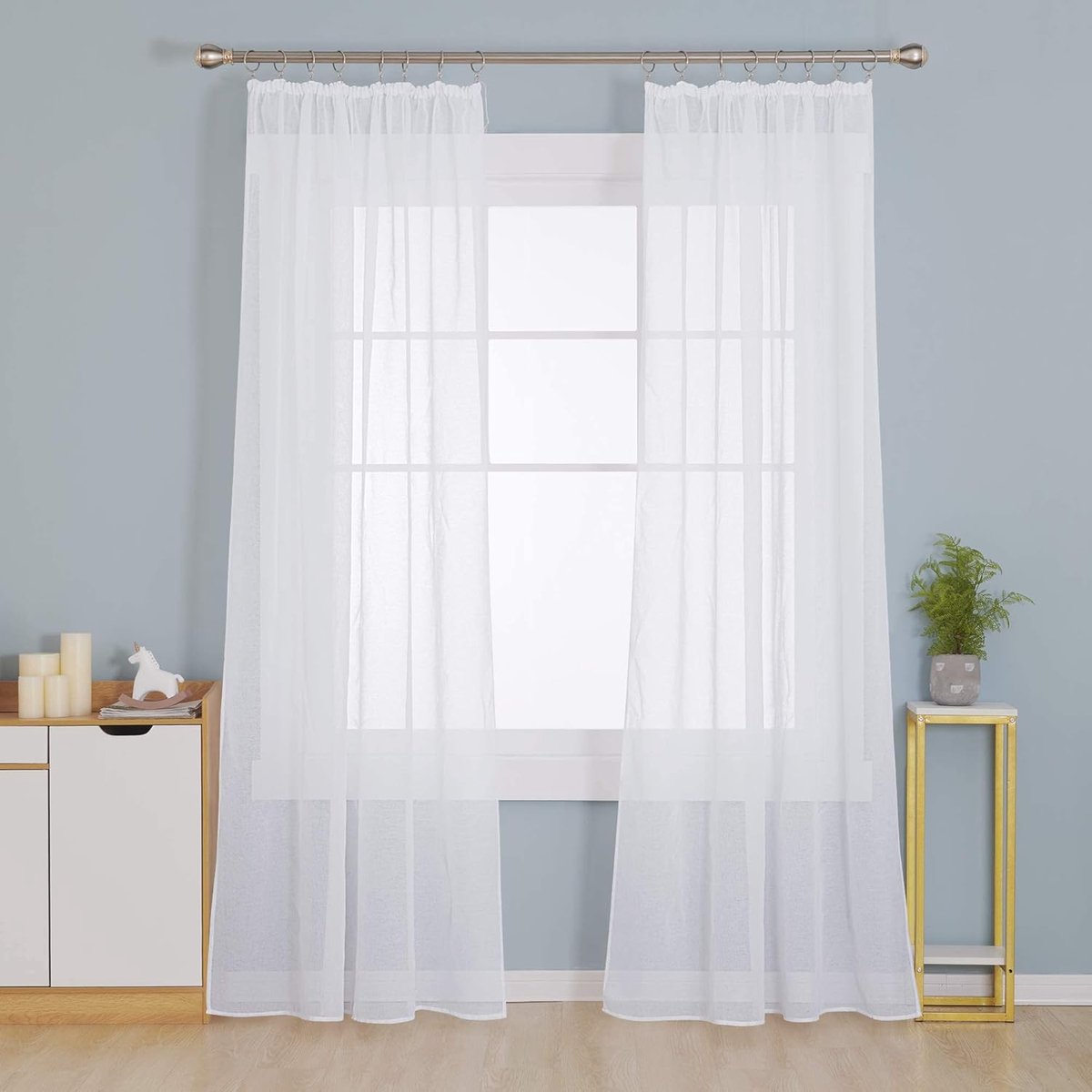 SnelShoppen - Set van 2 Transparante Gordijnen met Plooiband, Linnenlook, Lichtfilterend, Ideaal voor Woonkamer, Slaapkamer, Kinderen, Kantoor, 175 x