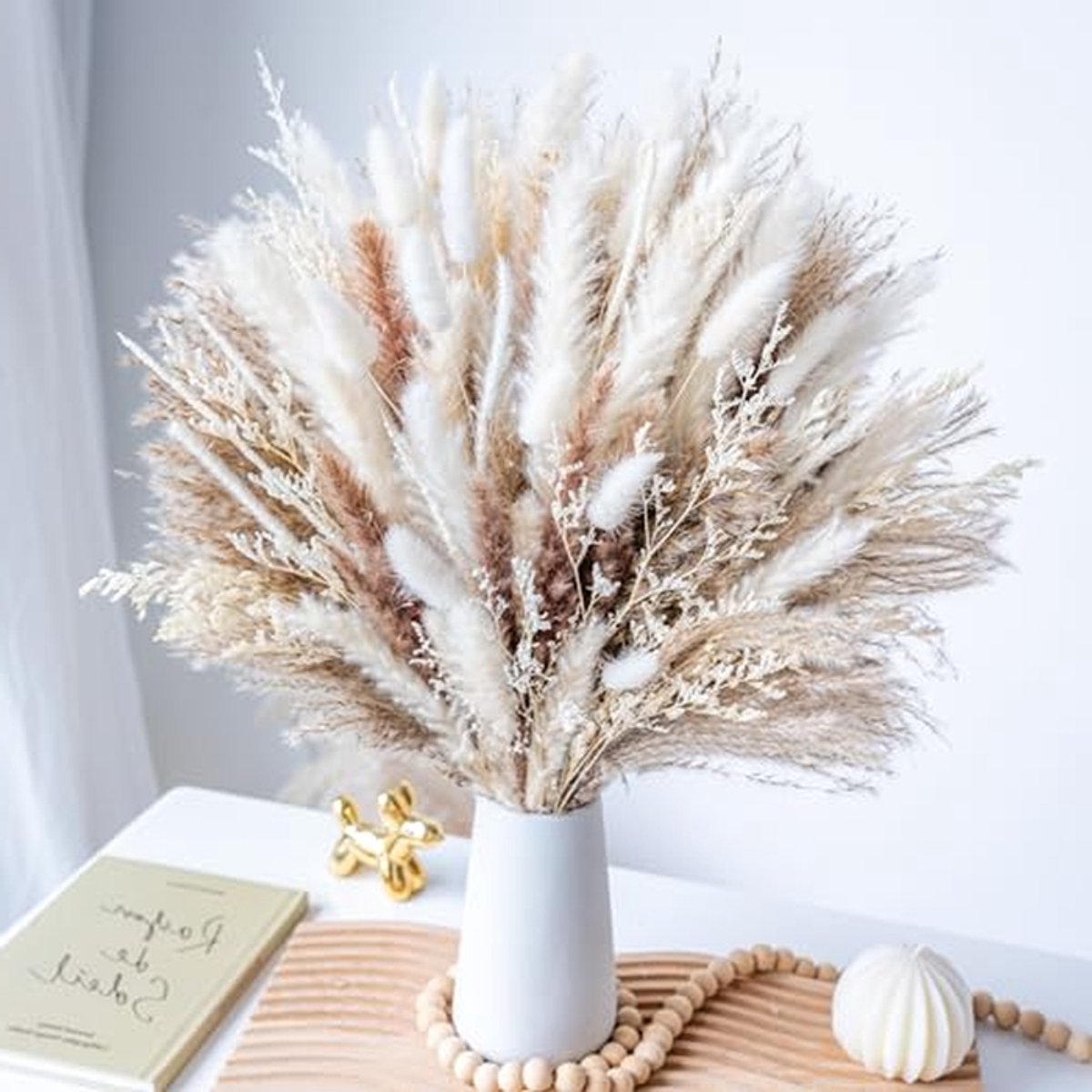 Gedroogd Pampas Gras - Boho Decoratie - Huis Verfraaien - Natuurlijk Materiaal - 43 cm Lengte - Natuurlijk Beige