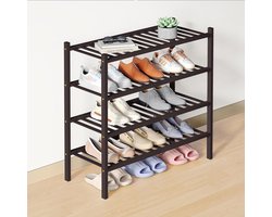Smiry Schoenenrek (4 niveaus) - Bamboe Schoenenrek - Houten Schoenenkast -Schoenenrek hout - 68x28x66cm - Bruin