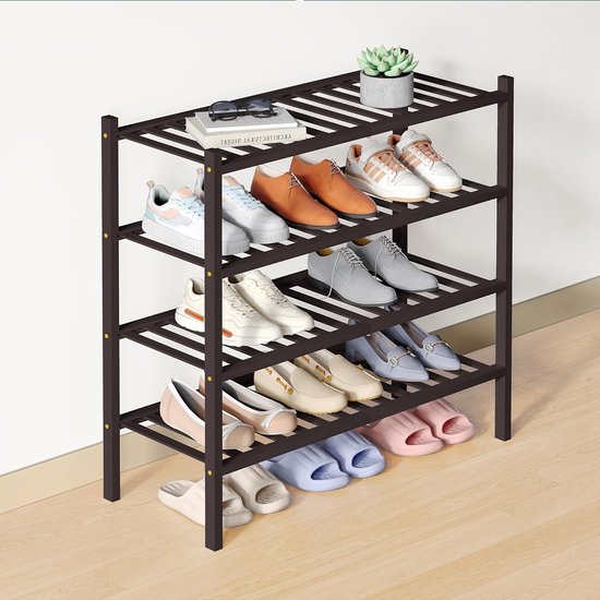 Smiry Schoenenrek (4 niveaus) - Bamboe Schoenenrek - Houten Schoenenkast -Schoenenrek hout - 68x28x66cm - Bruin