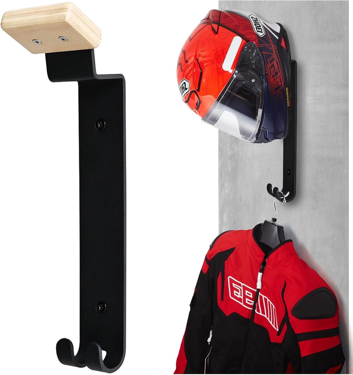 Helmrek - Wandhouder Haken - Helm Opslag - Heavy Duty Ontwerp - 30 cm Lengte - Zwart Houtkleur