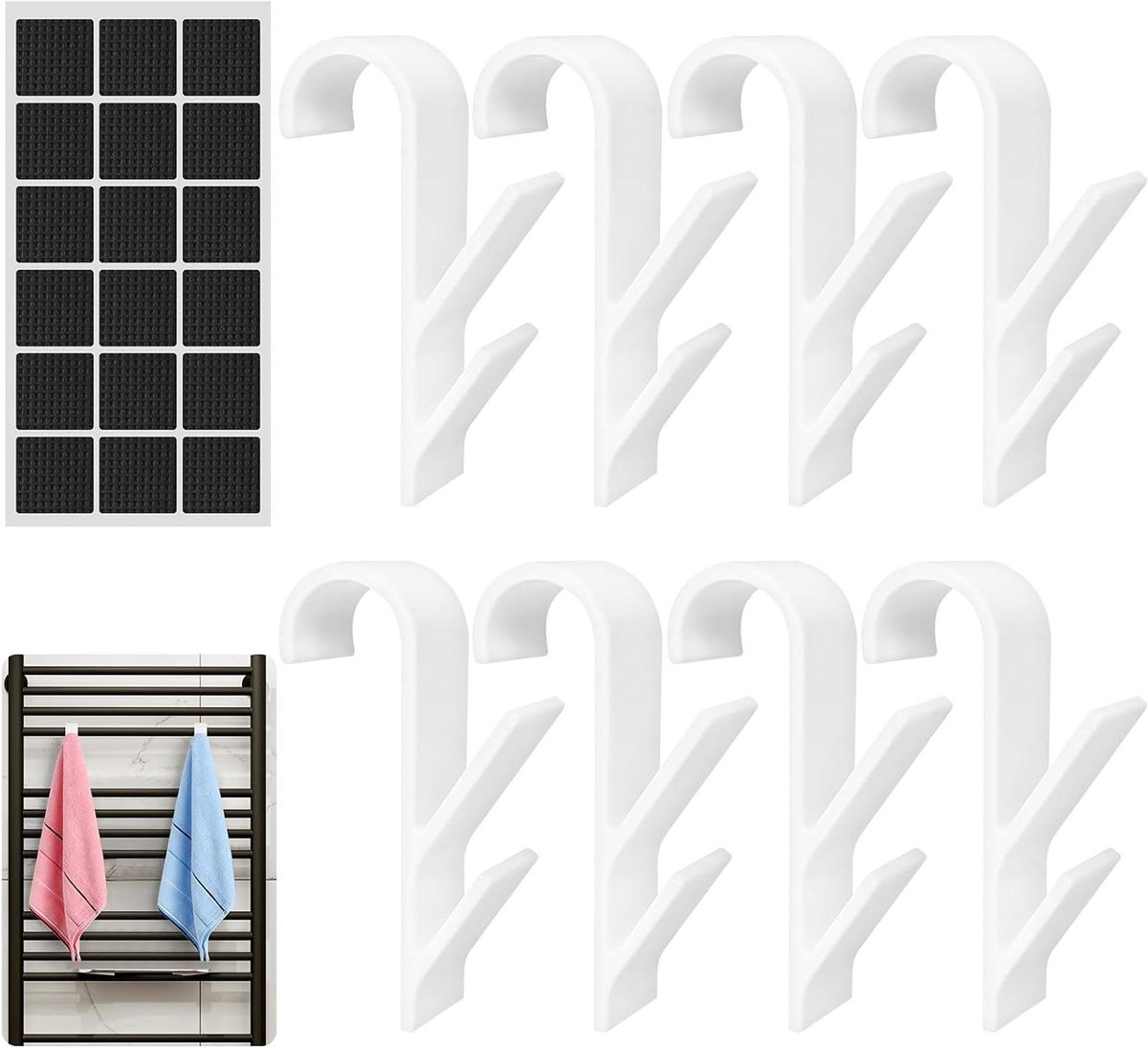 Radiator Haken - Dubbele Haken - Handdoeken Ophangen - Diep Haak Ontwerp - 8 Stuks - Wit