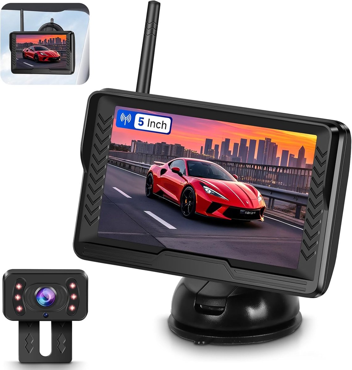 SnelShoppen - Draadloze Achteruitrijcamera met 5 Inch HD Monitor, IP69 Waterdicht, Groothoek Nachtzicht voor Vrachtwagens, SUV's, 12V Voertuigen, Eenv