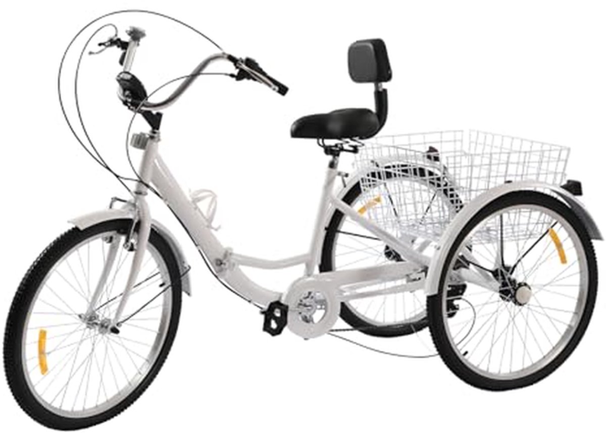 Driewieler voor volwassenen - Inklapbare fiets - Comfortabel cruisen - Sterk draagvermogen - 24 inch wielen - Wit