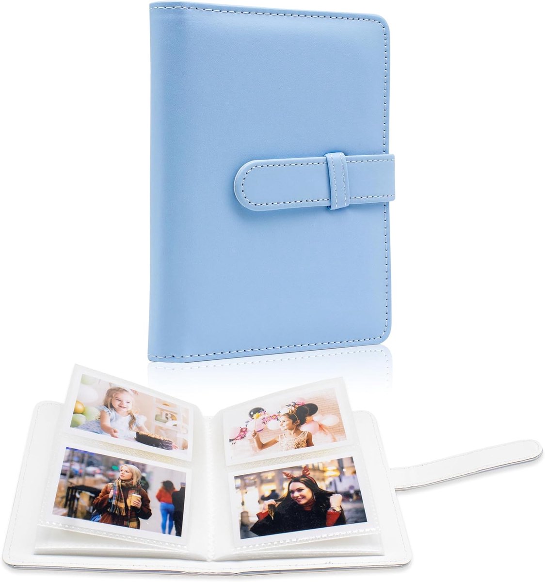 SnelShoppen - 64 Vakken Fotoalbum Boek voor 2 x 3 Inch Foto's - Mini Album voor Instant Camera's - Kpop Fotokaarthouder Binder - Blauw