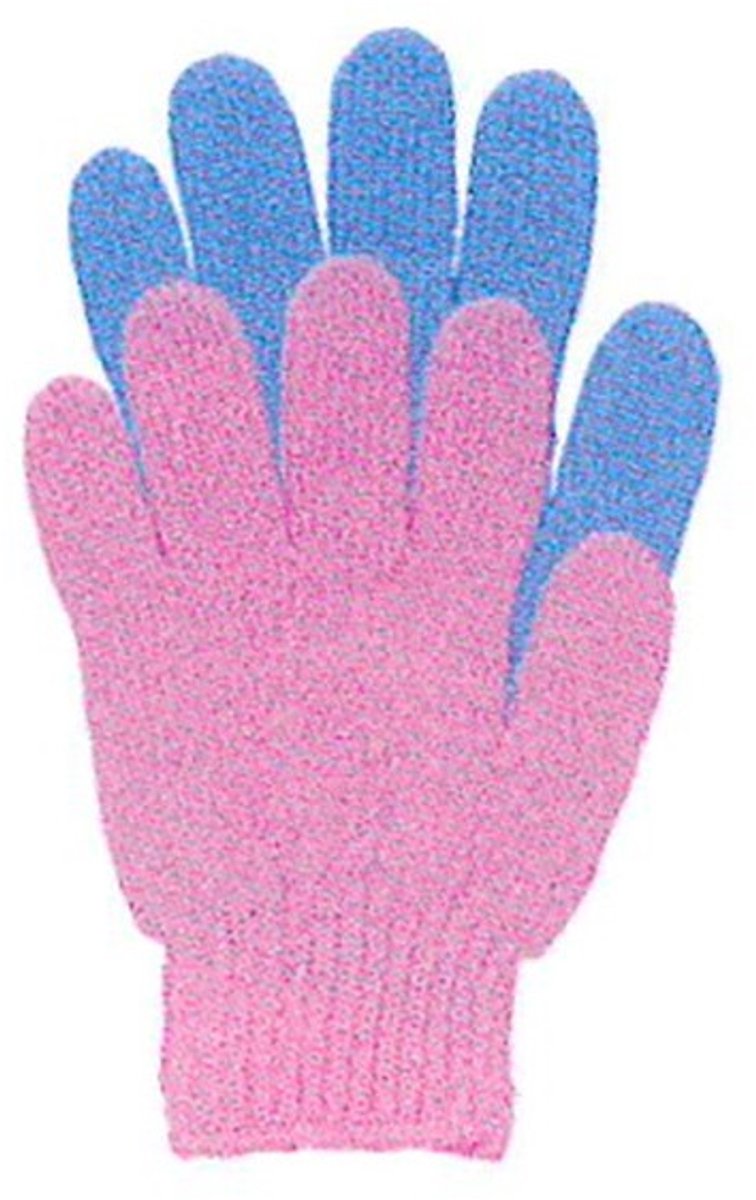 2x Scrub handschoen - Exfoliating glove - Douchehandschoen - Body scrub glove - Peeling glove - Huidscrubber - Washandschoen - Roze en blauw - Jonyx