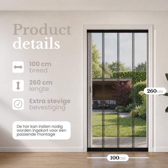 O'DADDY® Vliegengordijn Lamellenhor - 100x260 cm - Deurgordijn - Hordeur - Aanpasbaar Ontwerp - Glasvezel - Deurhor Zwart