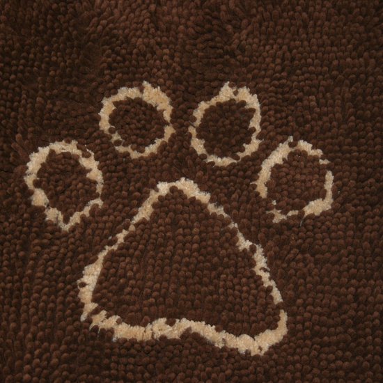 Bruine deurmat met een witte pootafdruk.