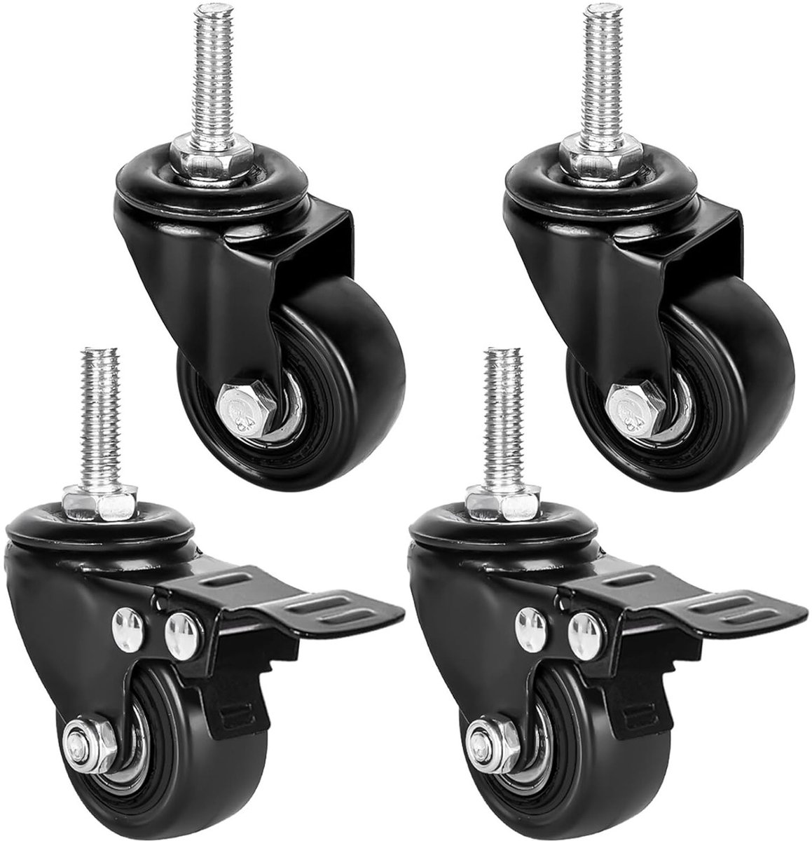 Set van 4 Zware M8 Meubelwielen met Zwenkfunctie, Rubber, Voor Buitenstoelen, 2 met Rem en 2 Zonder Rem, Duurzaam en Stijlvol