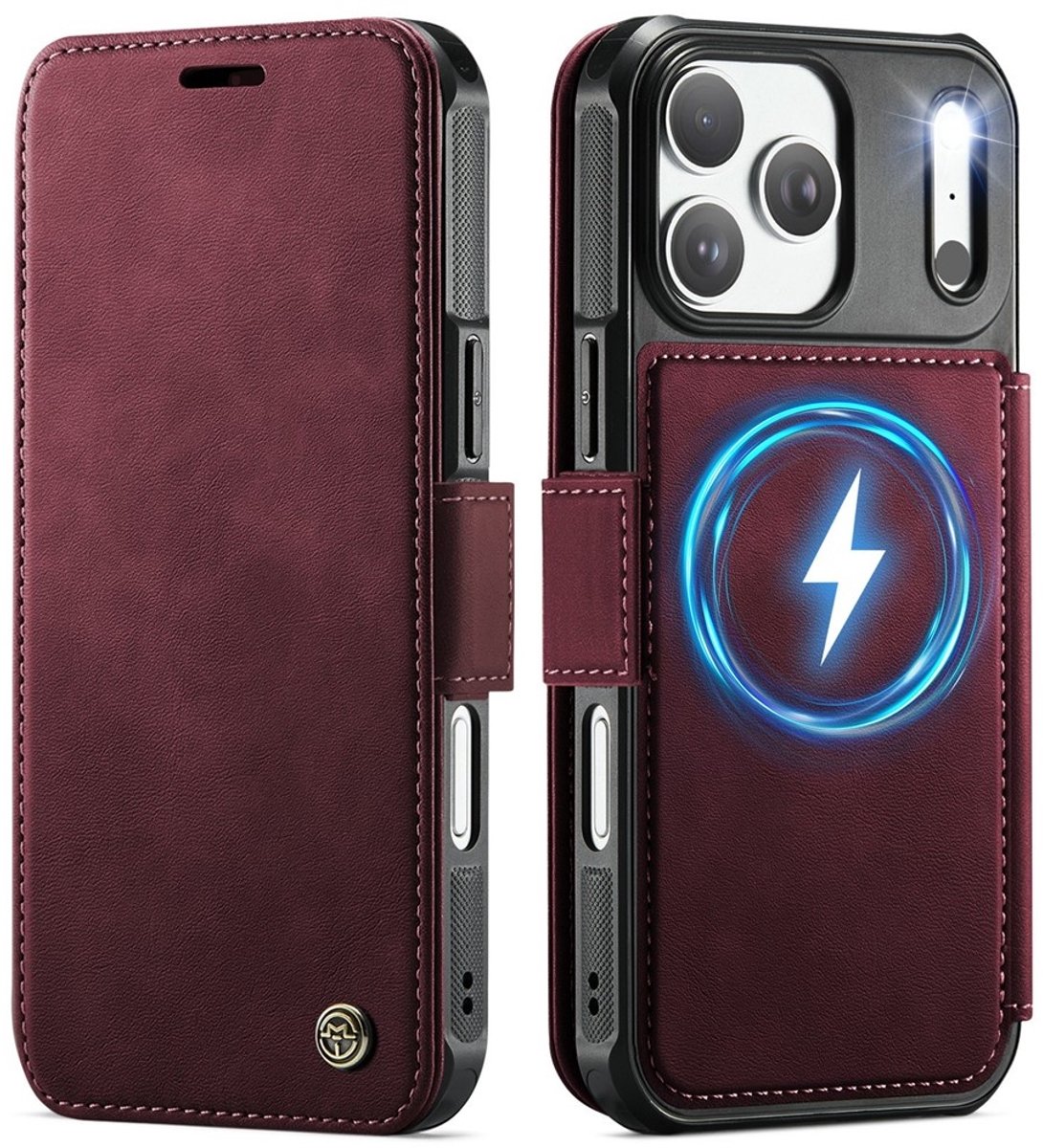 CaseMe Hoesje - Geschikt voor iPhone 17 Pro Max Hoesje - CaseMe 053 Slim Book Case - MagSafe Compatible - Rood