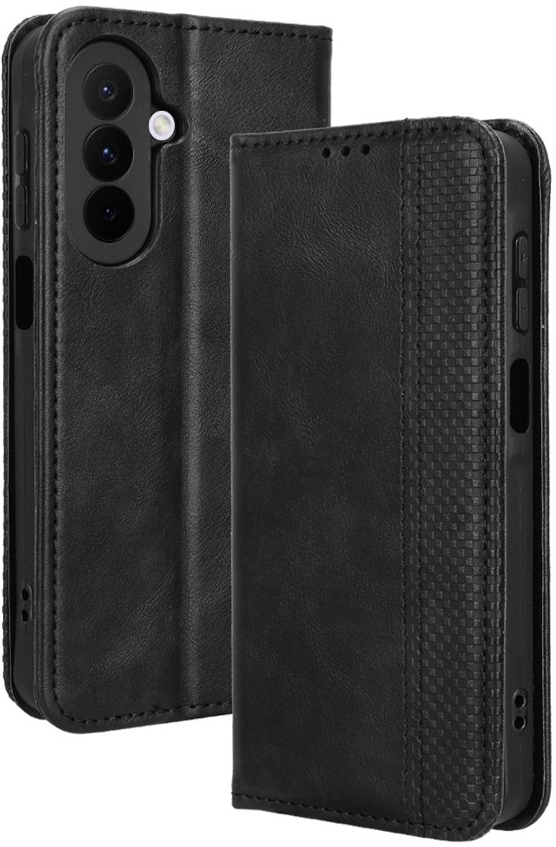 Coverup Hoesje - Geschikt voor Samsung Galaxy A27 Hoesje - Coverup Vintage Style Book Case - Zwart