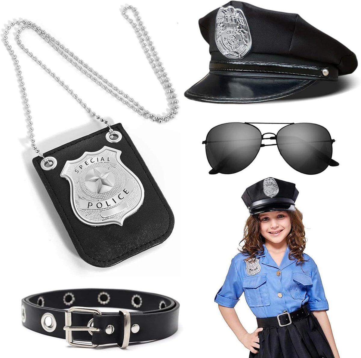 Agent Kostuum Accessoires Set met Zonnebril, Stropdas, Kaarthouder en Neppheadset voor Carnaval en Cosplay