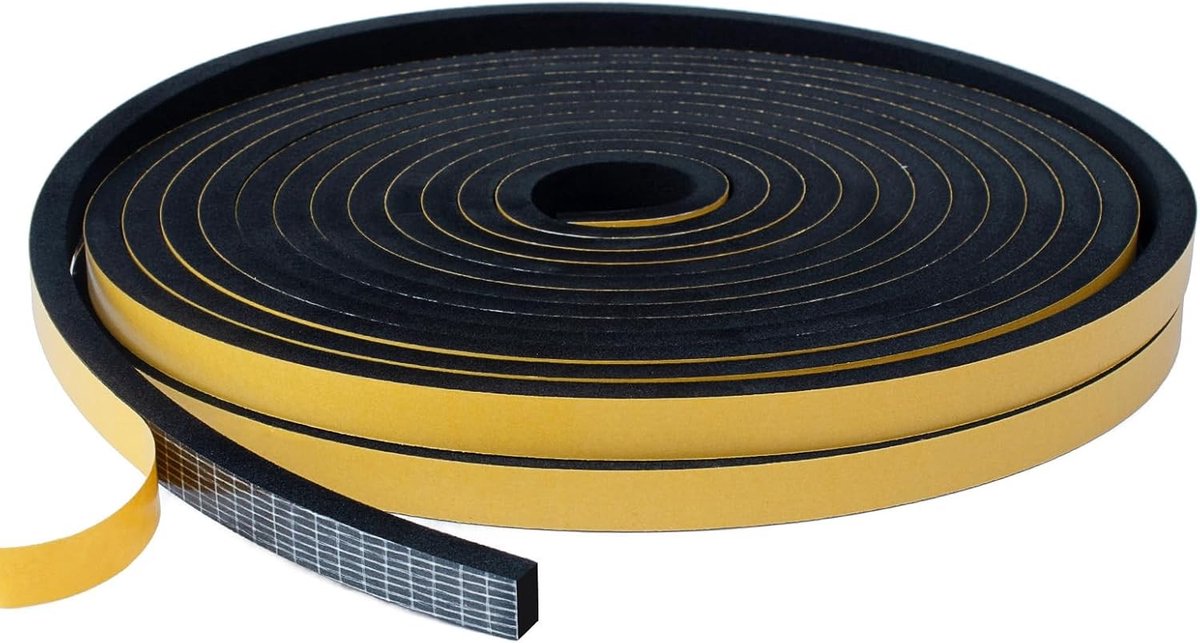 Zelfklevende Sealing Tape voor Deuren en Ramen, 6 mm (B) x 6 mm (D) / 10 m (L), Rubberen Foam Dichtstrip, Geluiddemping en Anti-bots Strips, Zwart