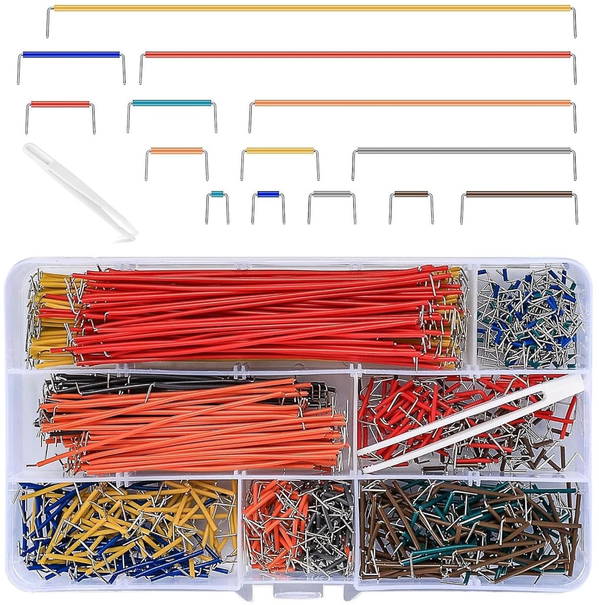 Set van 840 Breadboard Jumper Wires in 14 Maten met U-Vormige Stekkers en Plastic Pincet voor Elektronische Projecten