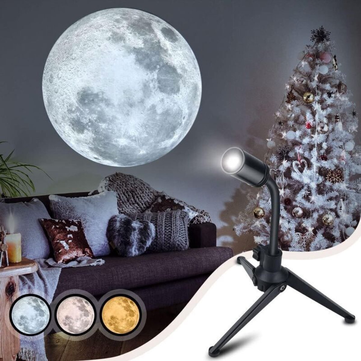 lamp-Babynachtlampje, maanprojector, draagbare LED-maanprojector geschikt voor 360° draaibare standaard, USB-voeding, geschikt voor slaapkamer- en verjaardagsdecoratie.
