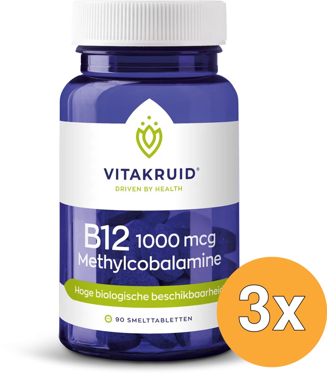 3x Vitakruid B12 1000 mcg Actief Methylcobalamine Vitamine (90 stuks)