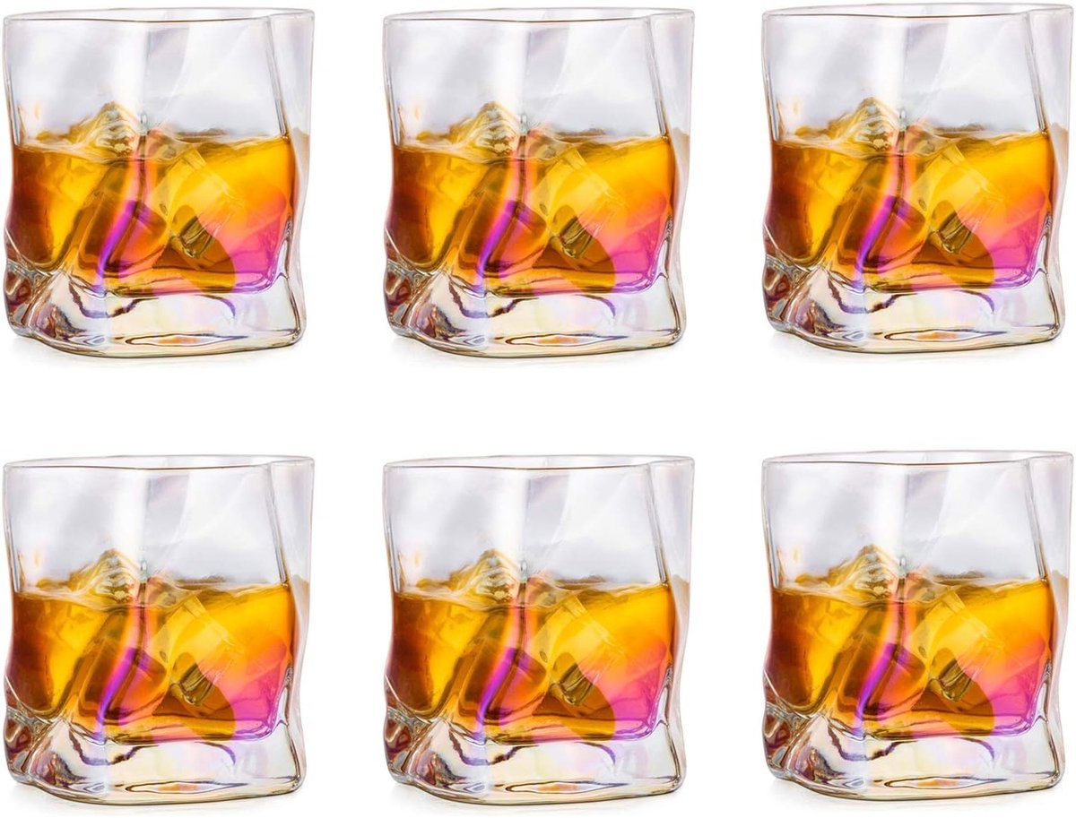 Set van 6 Onregelmatige Whisky Glazen - Perfect Cadeau voor Mannen, Tumbler Glazen voor Verjaardag, Vaderdag en Pensioen, Ideaal voor Rum, Gin en Bourbon