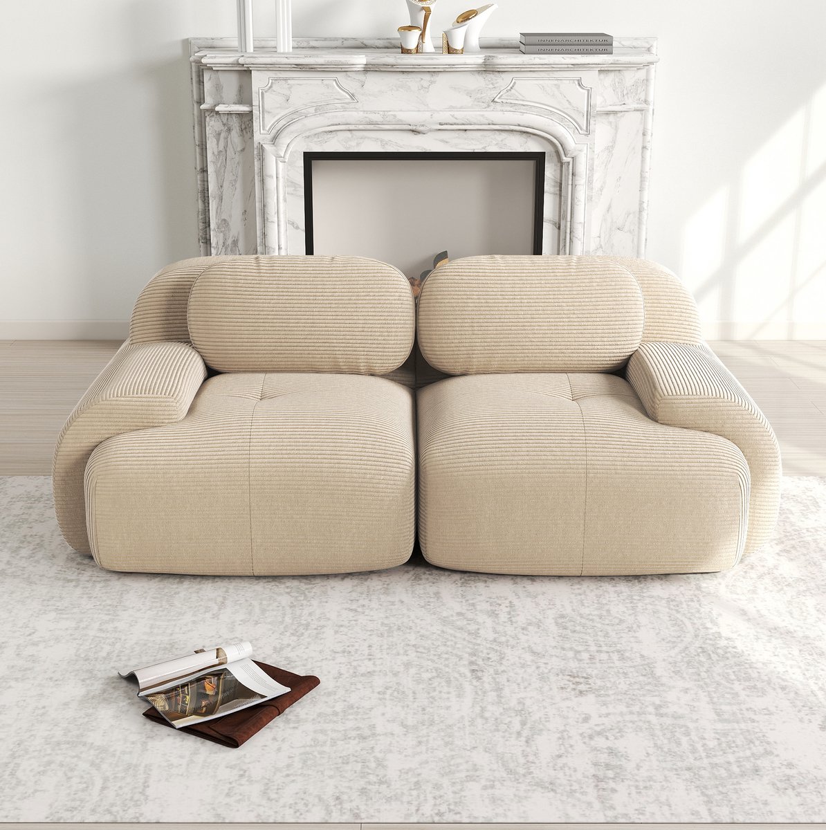 DESMIU Zitbank 208 Cm - Modulair En Frameloos Met Gebogen Armleuningen En Antislip Onderzi