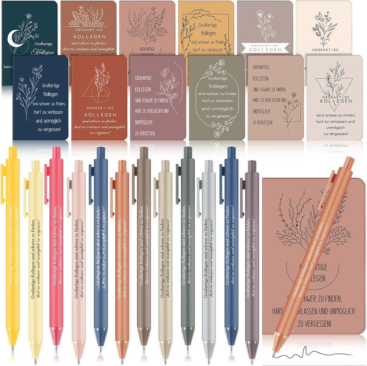 Set van 12 bedankkaarten voor collega's, kerst, leraren, met 12 inspirerende notitieboekjes en 12 gemotiveerde balpennen, perfect als cadeau voor op kantoor